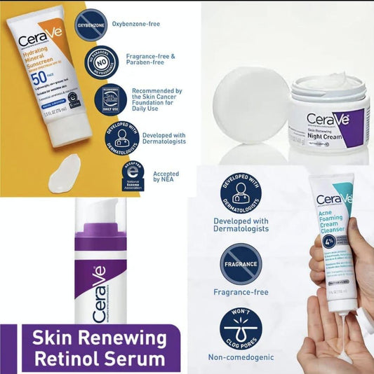 CeraVe 4 in 1 Skin Care Kit - 4 Pcs Night Cream, Sunscreen, Facial Cleanser & Face Serum - (packaging may vary)
