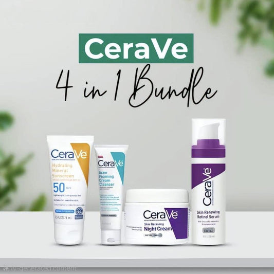 CeraVe 4 in 1 Skin Care Kit - 4 Pcs Night Cream, Sunscreen, Facial Cleanser & Face Serum - (packaging may vary)