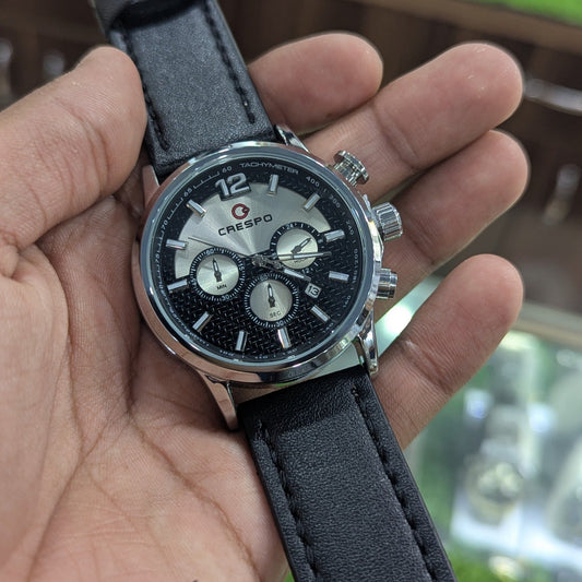 Crespo SilverEdge – All Dial Working Chronograph with Textured Black Dial