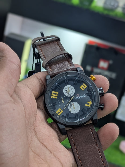 Crespo ChronoBold – All Dial Working Watch with Premium Leather Strap